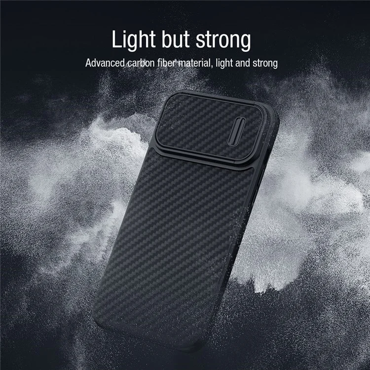 NILLKIN Carbon Fiber Case für iPhone 14 / iPhone 13, Harte PC-Rückseite TPU-Rahmen Handyhülle mit Slide-Kamerasschutz