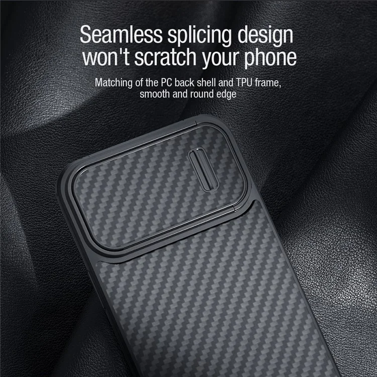NILLKIN Carbon Fiber Case für iPhone 14 / iPhone 13, Harte PC-Rückseite TPU-Rahmen Handyhülle mit Slide-Kamerasschutz