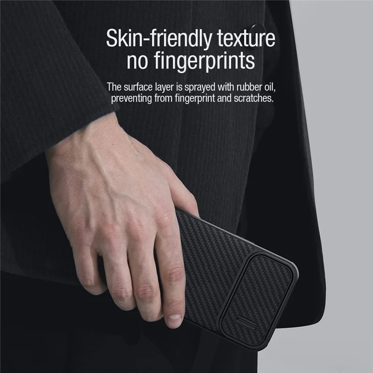 NILLKIN Carbon Fiber Case für iPhone 14 / iPhone 13, Harte PC-Rückseite TPU-Rahmen Handyhülle mit Slide-Kamerasschutz