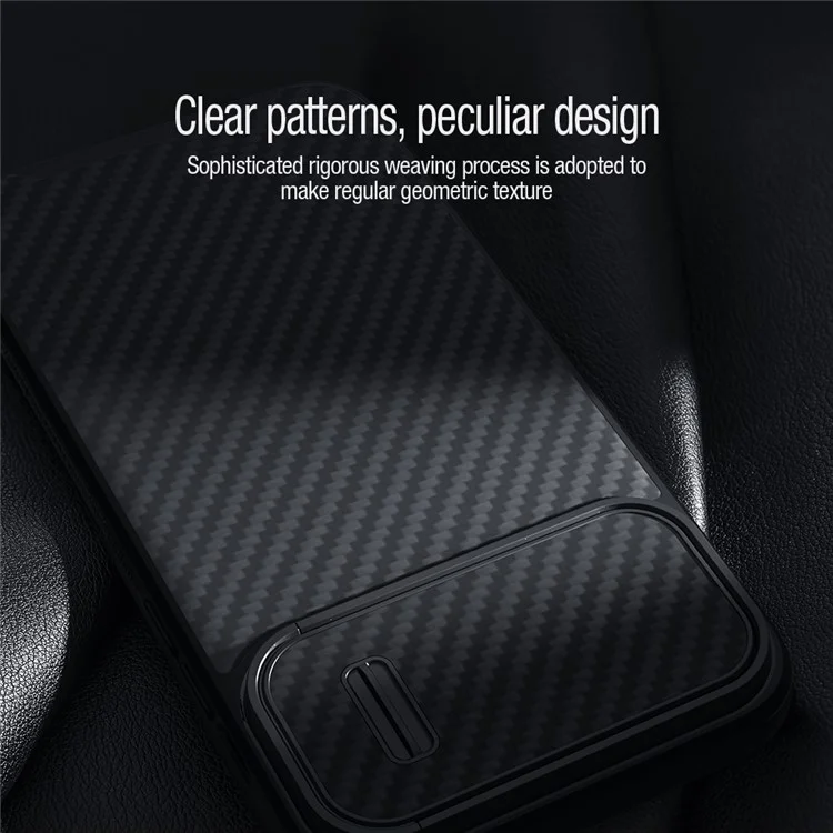 NILLKIN Carbon Fiber Case für iPhone 14 / iPhone 13, Harte PC-Rückseite TPU-Rahmen Handyhülle mit Slide-Kamerasschutz