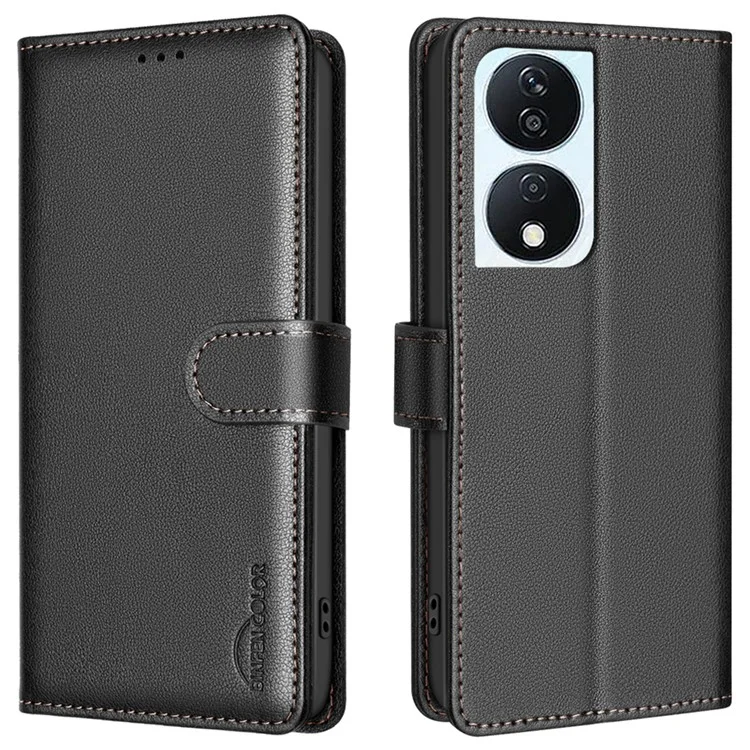 BINFEN COLOR BF32 For Honor X7b 4G / 90 Smart Case Leather Cover RFID Blocking - Black