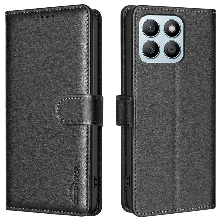 BINFEN COLOR BF32 Per Honor X8b 4G Case Stand Custodia in pelle per telefono RFID Blocking - Nero