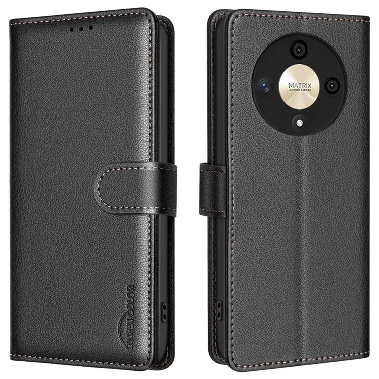 BINFEN COLOR BF32 Per Honor X9b 5G / Magic6 Lite 5G Custodia in Pelle Cover per Telefono Texture Litchi - Nero