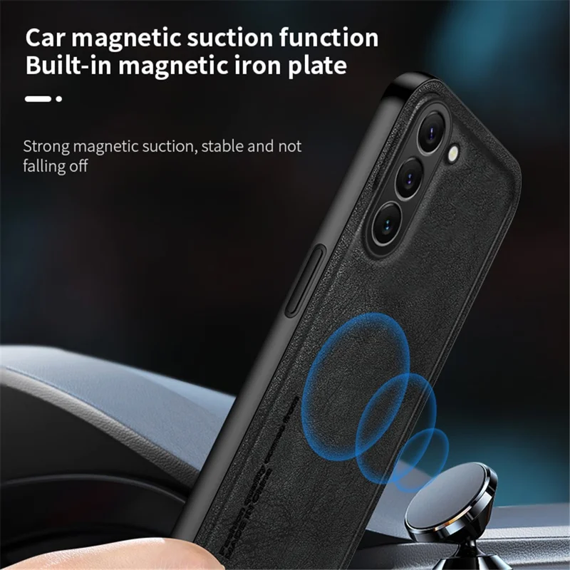 For Samsung Galaxy S23+ Case TPU+PU Matte Phone Cover Support Magnetic Car Mount - Black
