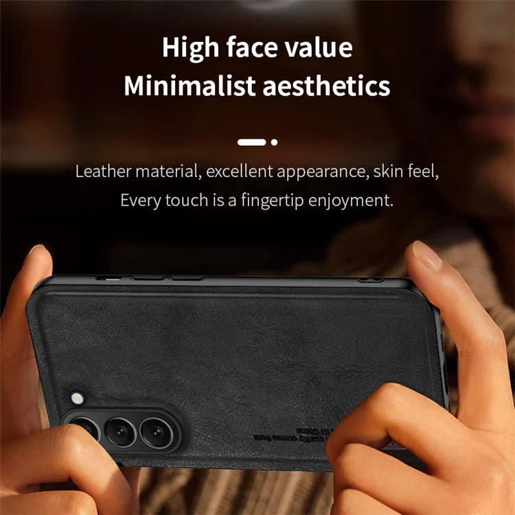 Para Samsung Galaxy S23 Capa Matte Case TPU+PU Capa de Telefone com Folha de Metal Incorporada - Preto