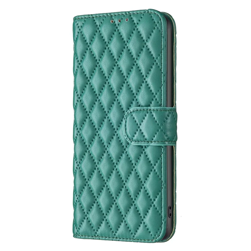 BINFEN COLOR BF Style-14 For iPhone 16 Plus Case Rhombus Grid Wallet Leather Phone Cover - Green