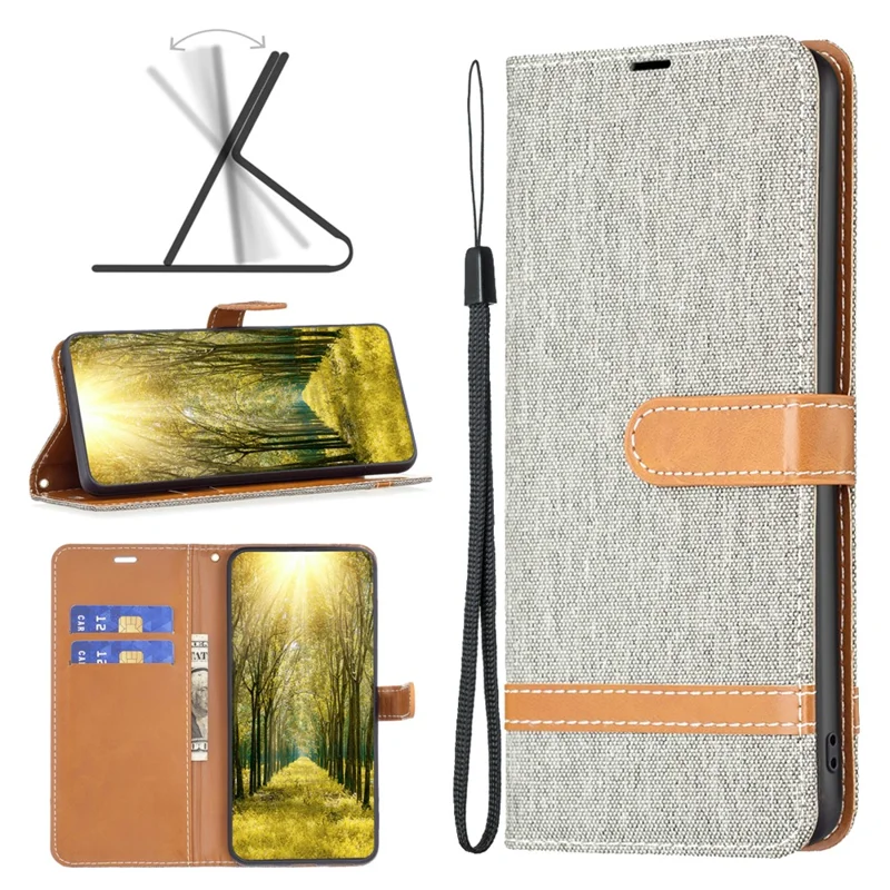 For iPhone 16 Leather Wallet Case Jeans Cloth Texture Protective Cover - Grey