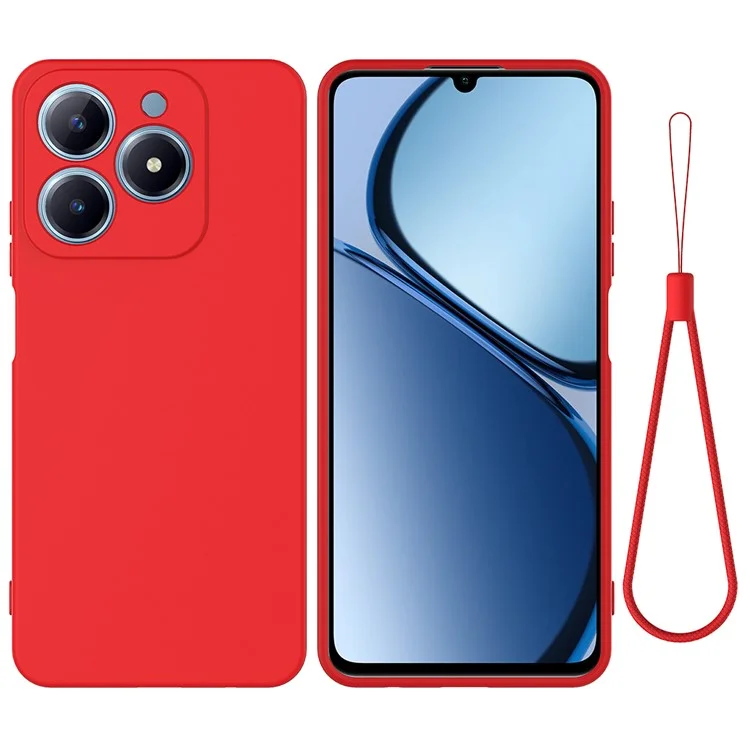 Pour Realme C63 4G / Narzo N63 4G Slim Case Liquid Silicone Phone Cover avec Sangle de Poignet - Rouge
