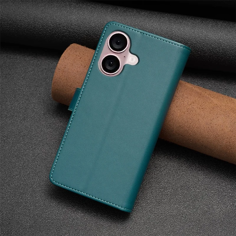 BF Style-19 para iPhone 16 Zipper Leather Case Anti-Scratch Flip Wallet Phone Cover - Verde