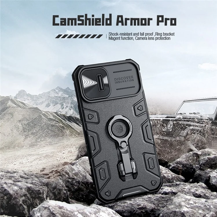 NILLKIN for iPhone 14 Plus CamShield Armor Pro Magnetic Phone Case Shockproof Back Cover Kickstand with Sliding Camera Cover - Black