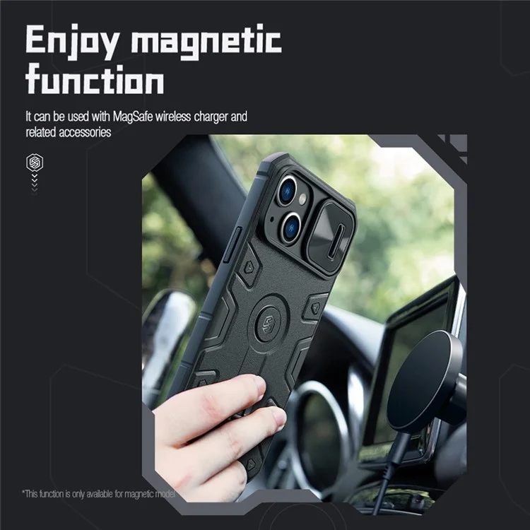 NILLKIN for iPhone 14 Plus CamShield Armor Pro Magnetic Phone Case Shockproof Back Cover Kickstand with Sliding Camera Cover - Black
