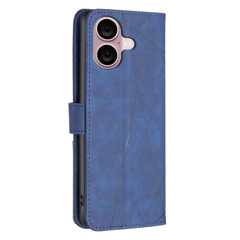 BINFEN COLOR For iPhone 16 Phone Cases Wallet Stand Geometry Imprint Leather Cover - Blue