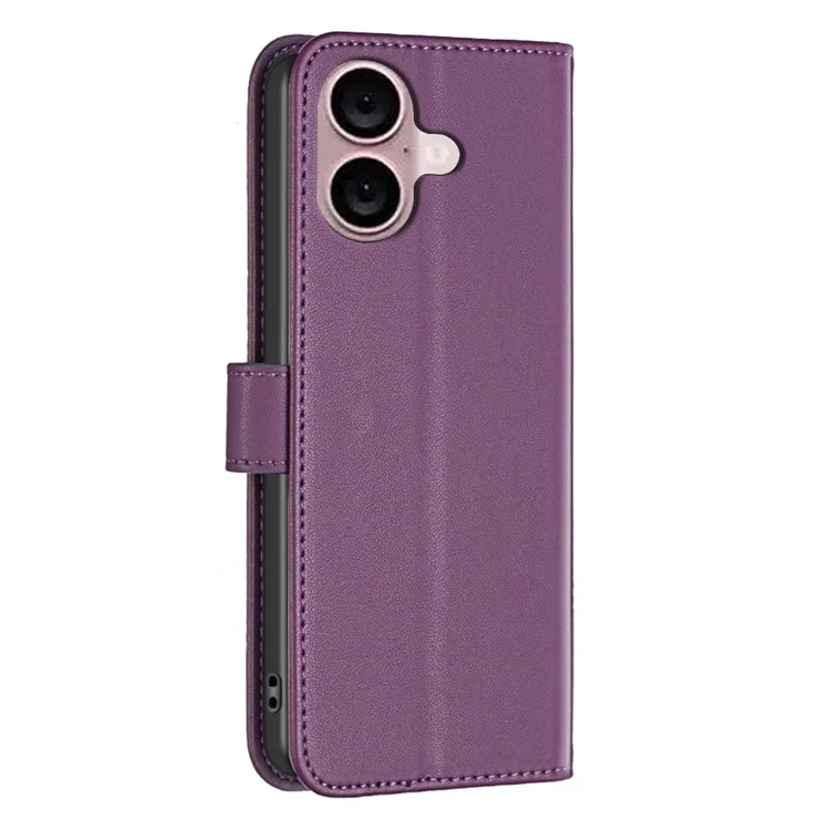 BINFEN COLOR BF17 Для iPhone 16 Противоскользящий чехол для телефона из ПУ-кожи со стойкой Чехол-бумажник - Темно-фиолетовый
