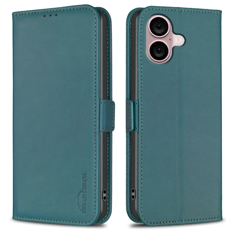 BINFEN COLOR BF31 For iPhone 16 Case Wallet Leather Flip Phone Cover - Green