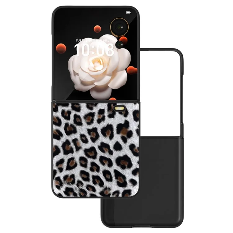 For Honor Magic V Flip 5G Case PU Leather Leopard Pattern Back Phone Cover - Silver