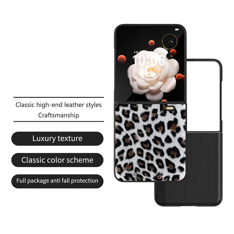 For Honor Magic V Flip 5G Case PU Leather Leopard Pattern Back Phone Cover - Silver