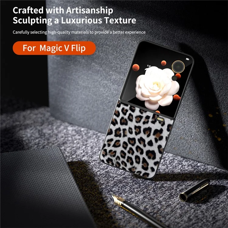 For Honor Magic V Flip 5G Case PU Leather Leopard Pattern Back Phone Cover - Silver