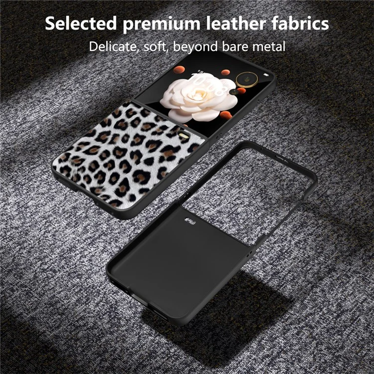 For Honor Magic V Flip 5G Case PU Leather Leopard Pattern Back Phone Cover - Silver