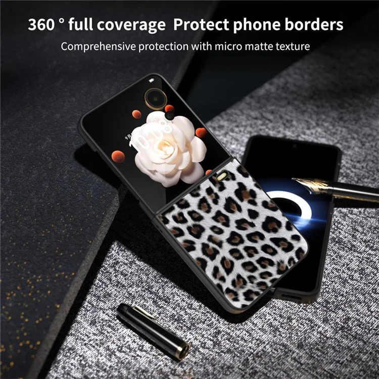 For Honor Magic V Flip 5G Case PU Leather Leopard Pattern Back Phone Cover - Silver