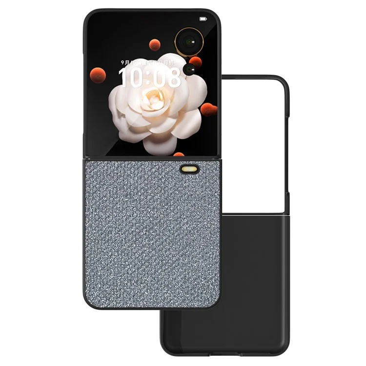 For Honor Magic V Flip 5G Case PU Leather Rhinestone Texture Phone Cover - Cinza