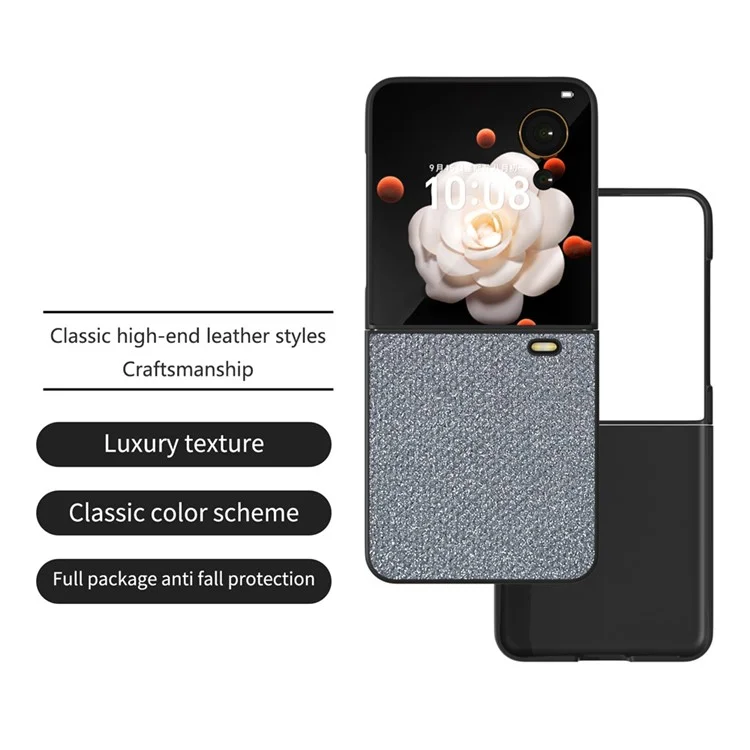 For Honor Magic V Flip 5G Case PU Leather Rhinestone Texture Phone Cover - Cinza