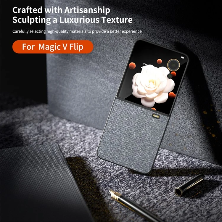 For Honor Magic V Flip 5G Case PU Leather Rhinestone Texture Phone Cover - Cinza