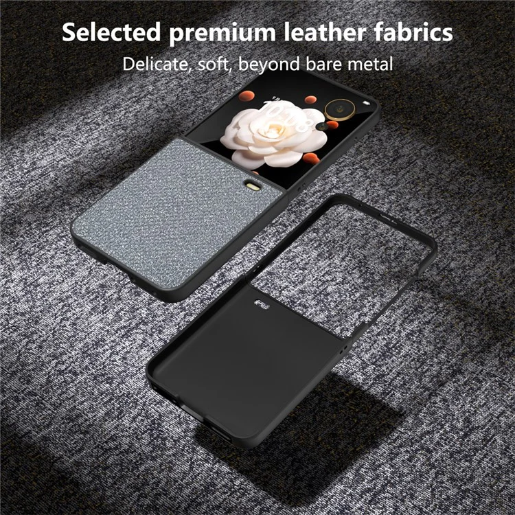 For Honor Magic V Flip 5G Case PU Leather Rhinestone Texture Phone Cover - Cinza