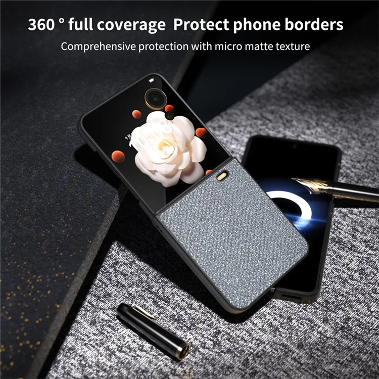 For Honor Magic V Flip 5G Case PU Leather Rhinestone Texture Phone Cover - Cinza
