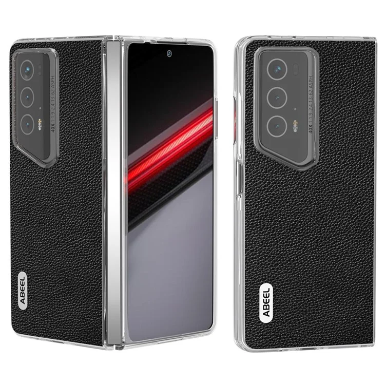 ABEEL For Honor Magic V2 RSR Porsche Design Case Genuine Cow Leather+PC Phone Cover Matte Frame - Nero