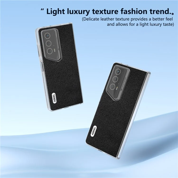 ABEEL For Honor Magic V2 RSR Porsche Design Case Genuine Cow Leather+PC Phone Cover Matte Frame - Nero