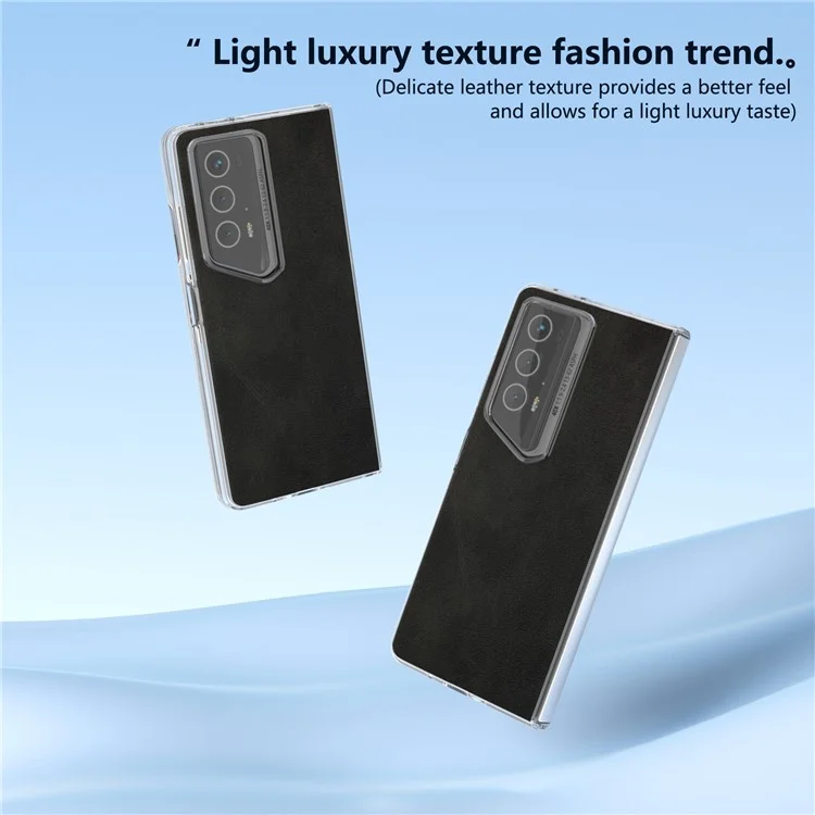 For Honor Magic V2 RSR Porsche Design Case Clear Matte Edge PU+PC Phone Cover Cowhide Texture - Black