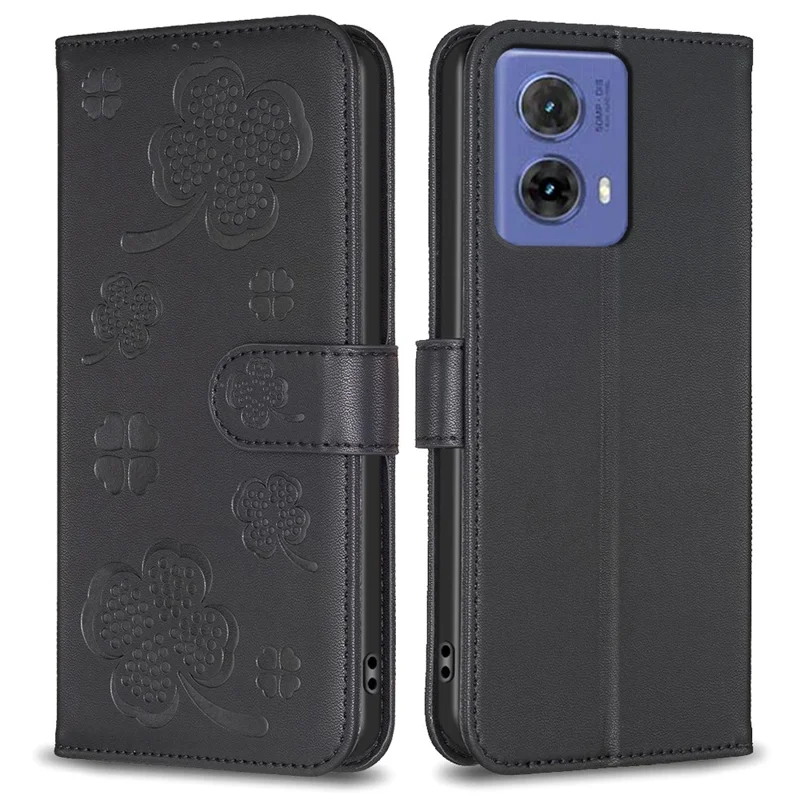 For Motorola Moto G85 5G / S50 Neo 5G Case Clover Pattern PU Leather Wallet Phone Cover - Black