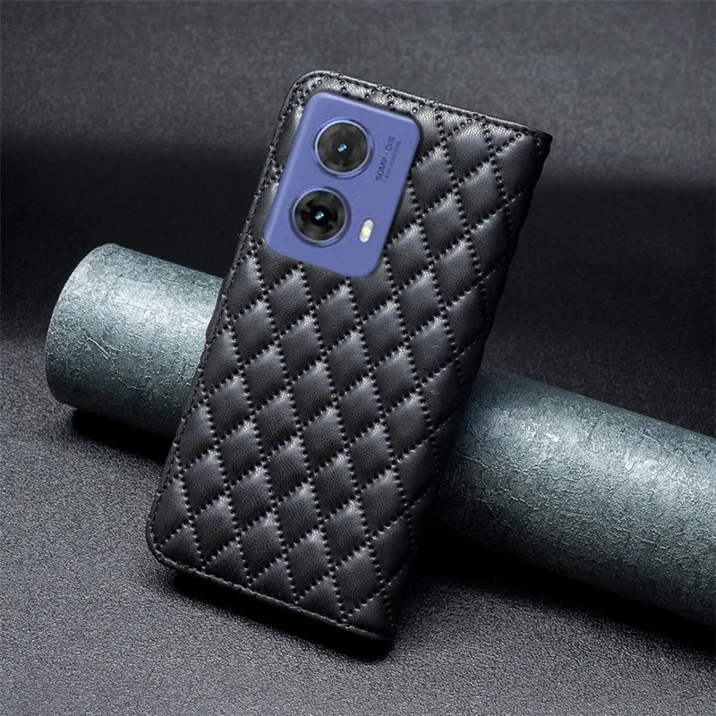BINFEN COLOR BF Style-14 Pour Motorola Moto G85 5G / S50 Neo 5G Étui en cuir pour téléphone Rhombus Grid - Noir
