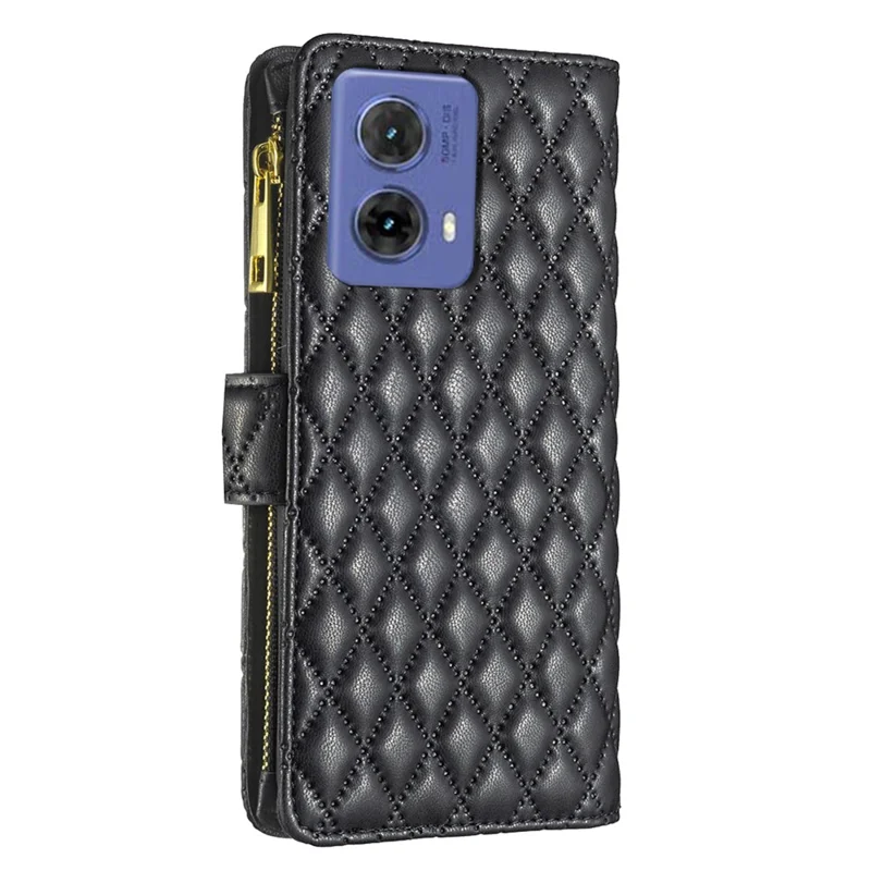 BINFEN COLOR BF Style-15 For Motorola Moto G85 5G / S50 Neo 5G Case PU Leather Zipper Pocket Phone Cover - Black