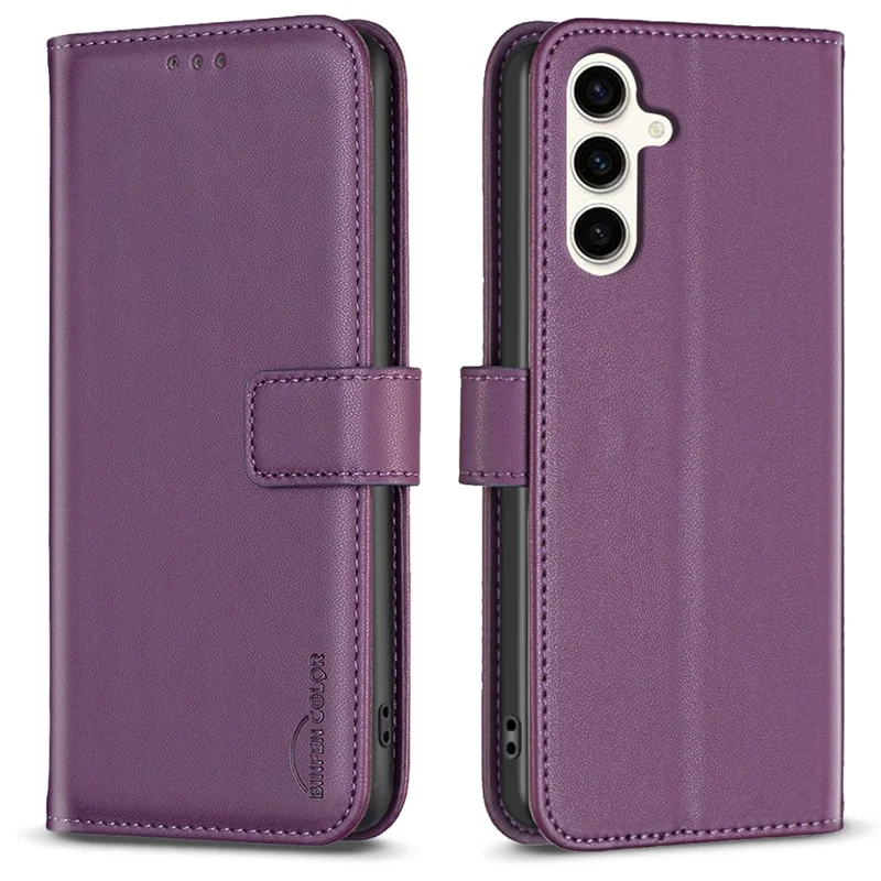 BINFEN COLOR BF17 For Samsung Galaxy S24 FE Shell PU Leather Stand Phone Case Wallet Cover - Dark Purple