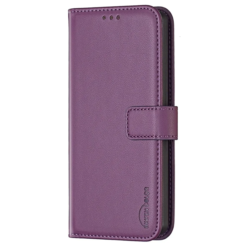 BINFEN COLOR BF17 For Samsung Galaxy S24 FE Shell PU Leather Stand Phone Case Wallet Cover - Dark Purple