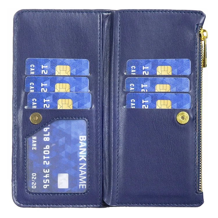 BINFEN COLOR BF Style-15 For Samsung Galaxy S24 FE Case PU Leather Zipper Pocket Phone Cover - Blue