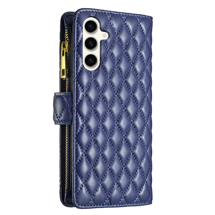 BINFEN COLOR BF Style-15 For Samsung Galaxy S24 FE Case PU Leather Zipper Pocket Phone Cover - Blue