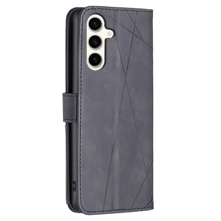 BINFEN COLOR For Samsung Galaxy S24 FE Phone Cases Wallet Stand Geometry Imprinted Leather Cover - Black