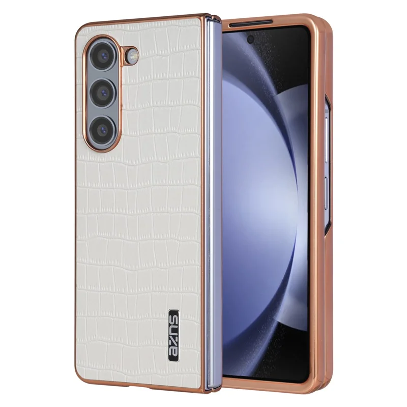AZNS For Samsung Galaxy Z Fold6 5G Case Crocodile Texture PU Leather+PC Phone Cover - White