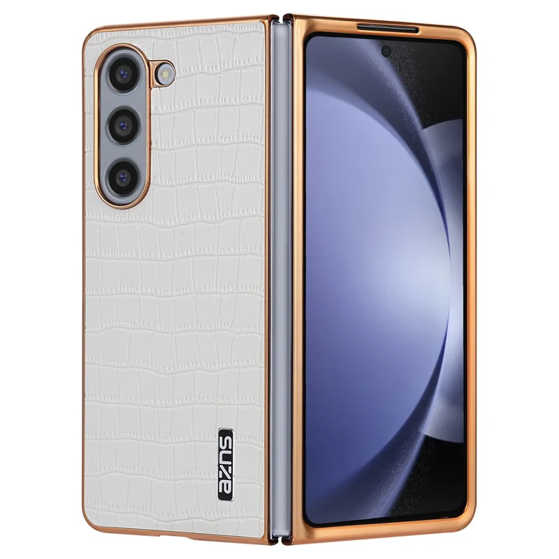 AZNS For Samsung Galaxy Z Fold6 5G Case Crocodile Texture PU Leather+PC Phone Cover - White