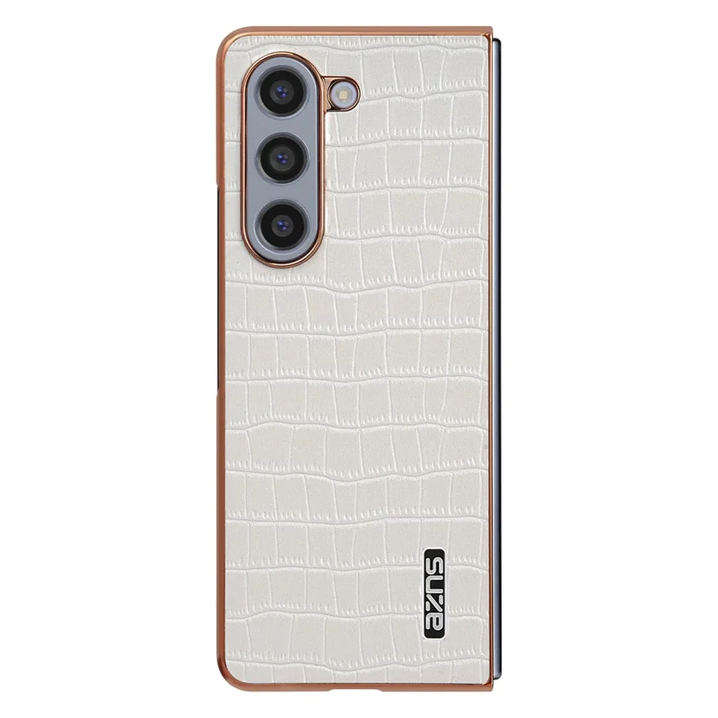 AZNS For Samsung Galaxy Z Fold6 5G Case Crocodile Texture PU Leather+PC Phone Cover - White