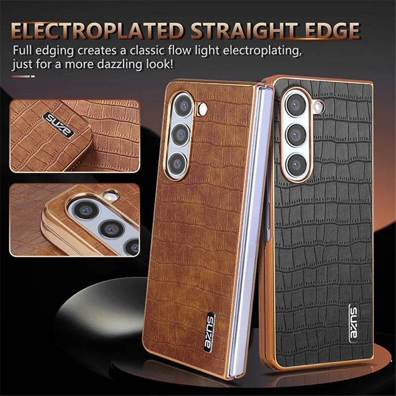 AZNS For Samsung Galaxy Z Fold6 5G Case Crocodile Texture PU Leather+PC Phone Cover - White