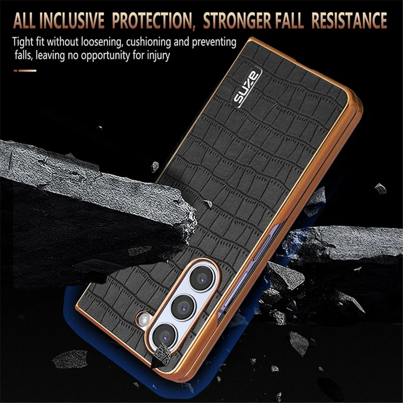 AZNS For Samsung Galaxy Z Fold6 5G Case Crocodile Texture PU Leather+PC Phone Cover - White