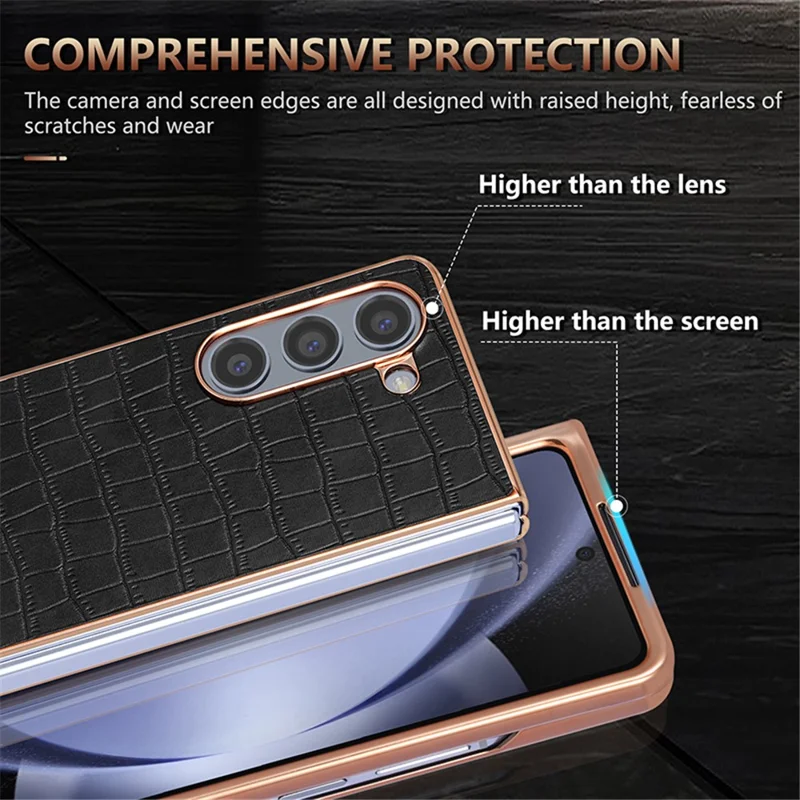 AZNS For Samsung Galaxy Z Fold6 5G Case Crocodile Texture PU Leather+PC Phone Cover - White