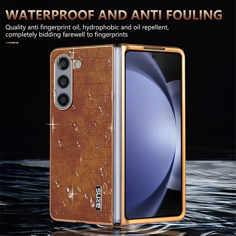 AZNS For Samsung Galaxy Z Fold6 5G Case Crocodile Texture PU Leather+PC Phone Cover - White