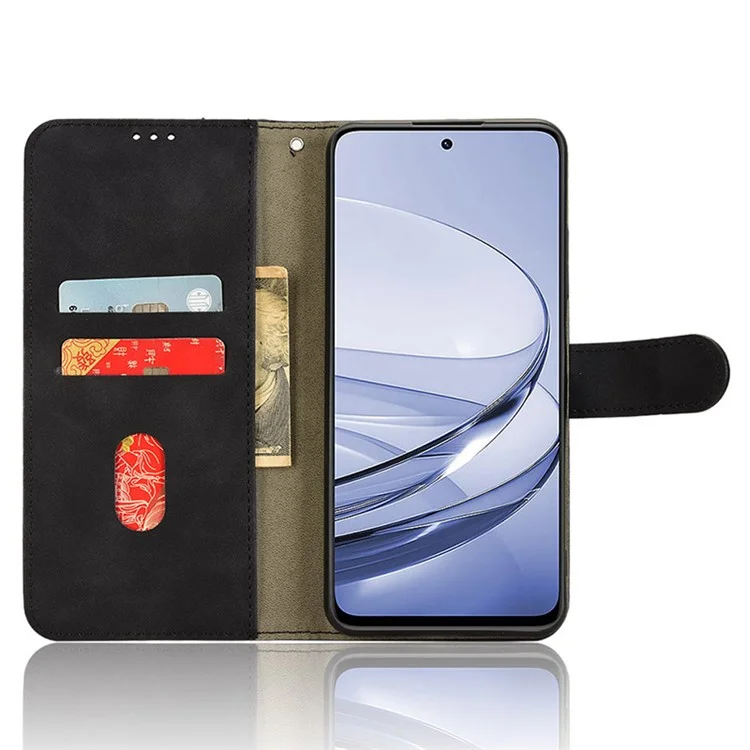 For ZTE Axon 60 Case Skin-Feel Leather Wallet Folio Flip Anti-Drop Phone Cover - Black