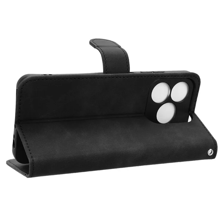 For ZTE Axon 60 Case Skin-Feel Leather Wallet Folio Flip Anti-Drop Phone Cover - Black