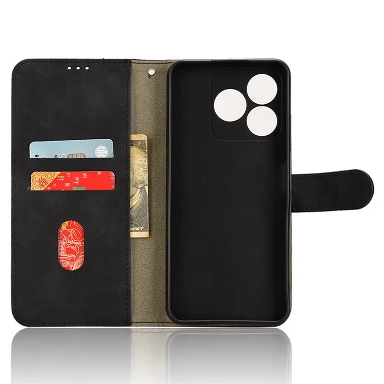 For ZTE Axon 60 Case Skin-Feel Leather Wallet Folio Flip Anti-Drop Phone Cover - Black
