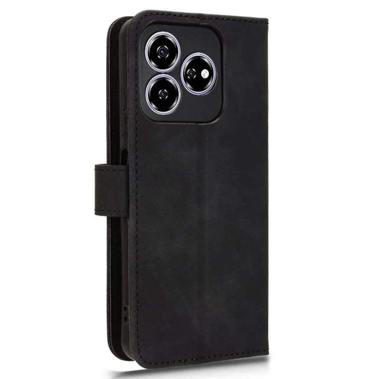 For ZTE Axon 60 Case Skin-Feel Leather Wallet Folio Flip Anti-Drop Phone Cover - Black